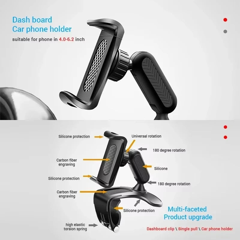 Dashboard Car Phone Holder ABS Mobile Phone Sun Visor Holder Auto Rear View Mirror Phone Support 360 Degree Rotation Accessories