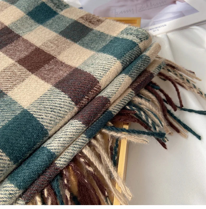 2025 Pamwallymensa Women's Scarf Winter Luxury Brand Tippet Scarves for Ladies Plaid Shawls Warm British Style Thicken Man
