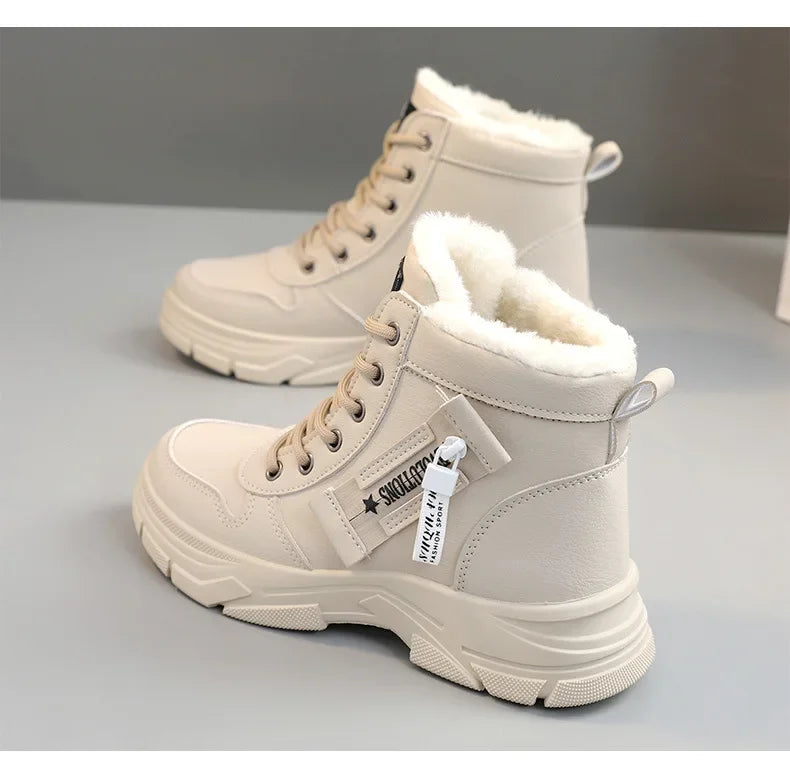 2025 New Winter Thick-soled Women Sneakers Warm Plus Velvet Cotton Shoes Large Size 42 Height-increasing Platform Women's Shoes