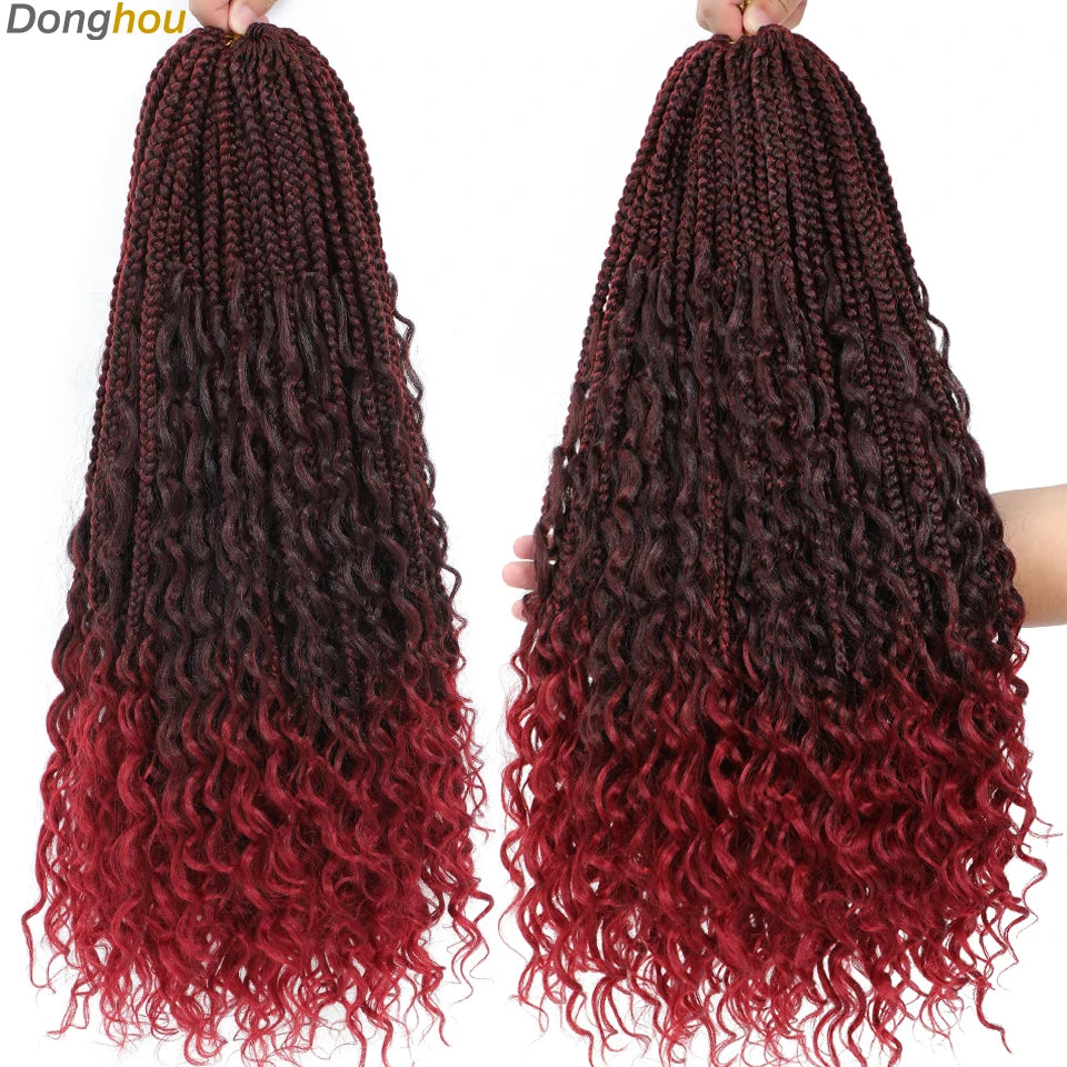 14 18 24 Inch Boho Box Braids Crochet Braids Curly Ends 1B 30 27 #4 Bug 8 Colors Ombre Goddess Bohemian Box Braids Crochet Hair
