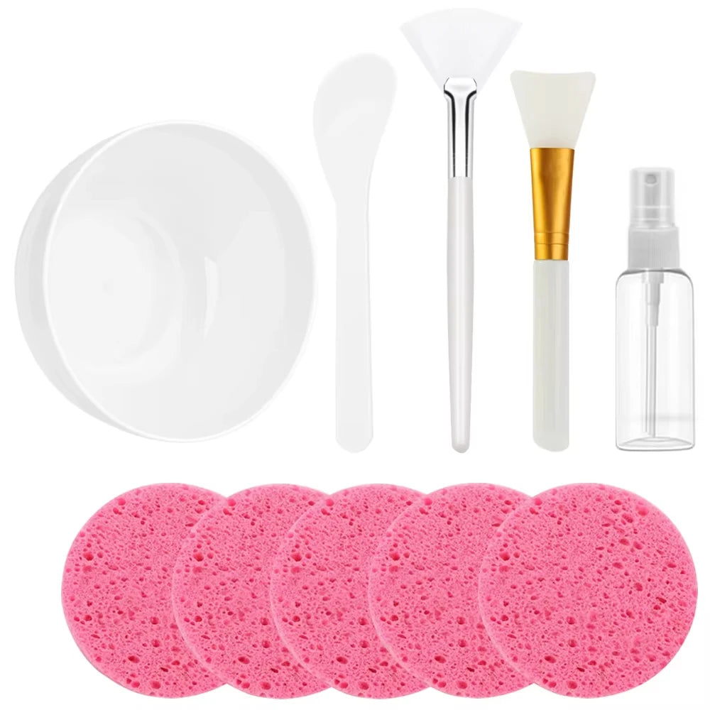 6/10PCS Face Skin Care Set Beauty Mask Mixing Bowl Silicone Facial Mask Brushes Compressed Facial Sponges Spray Beauty Tools