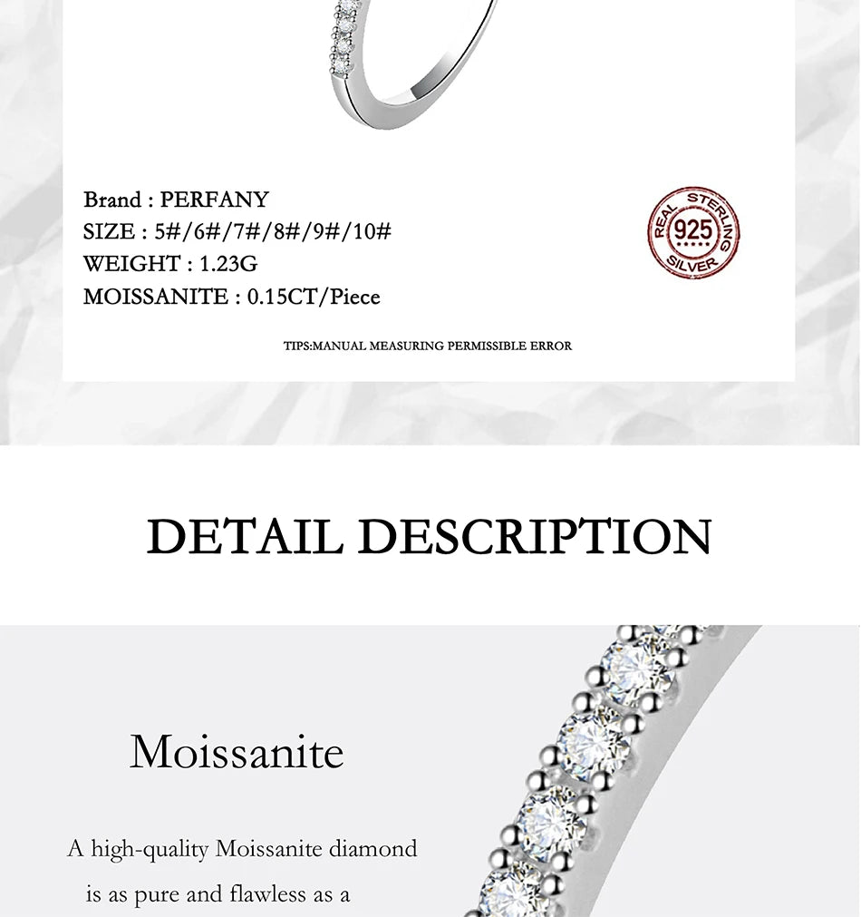 PERFANY GRA Certified Moissanite Ring for Women S925 Pure Silver Classic Eternal Laboratory Diamond Wedding Fashion Jewelry