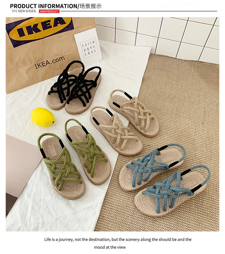 Woman Sandals Shoes Braided Rope with Traditional Casual Style and Simple Creativity Fashion Sandals Women Summer Shoes Zapatos