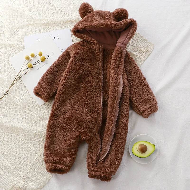 Baby Bear Plush Romper Winter Newborn Warm Climbing Onesie Children's Pajamas Outer Smock