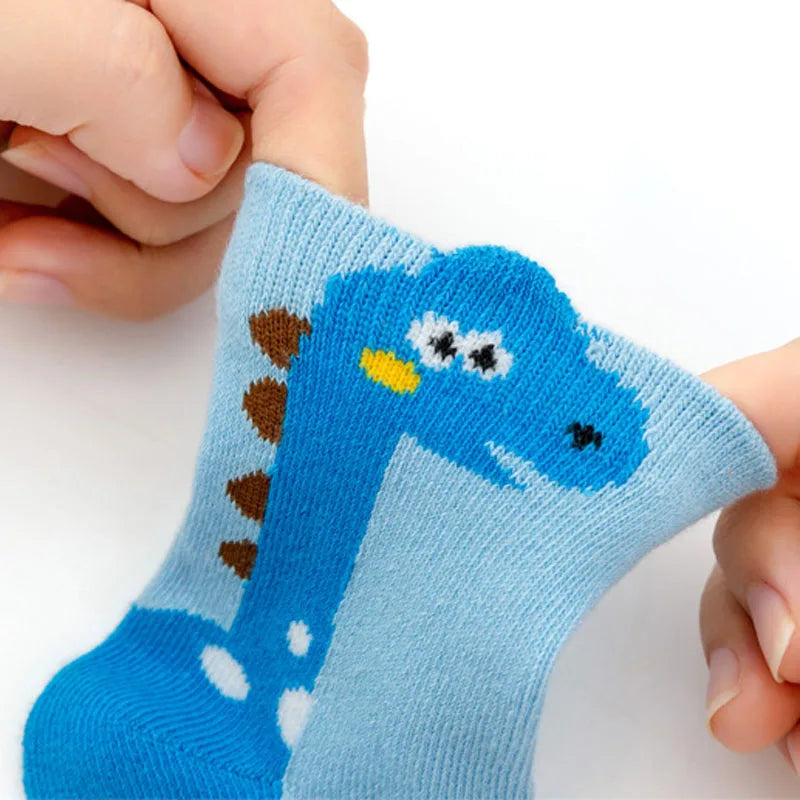 5 Pairs Kids Socks Cartoon Dinosaur Pattern Comfortable Children Socks For Boys And Girls