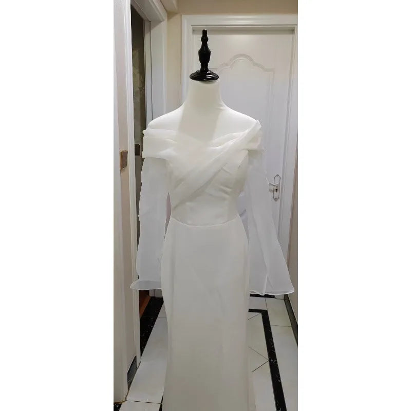 2026 Summer New One Shoulder Satin Light Wedding Dress French Travel Photography Bridal Temperament Simple and Slim Fit Dress