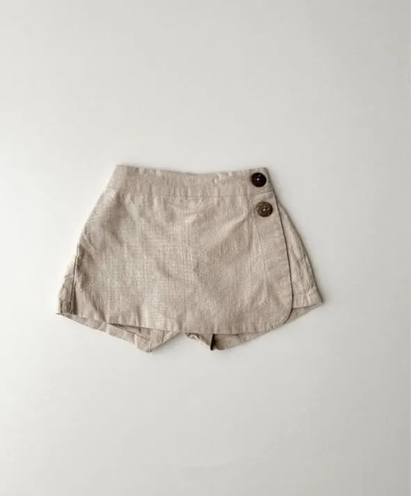 22316 Baby Summer Clothes 2024 Ins New Cotton and Linen Baby Girl's Skirt Short Leisure Crotch Button Mori Hot Pants