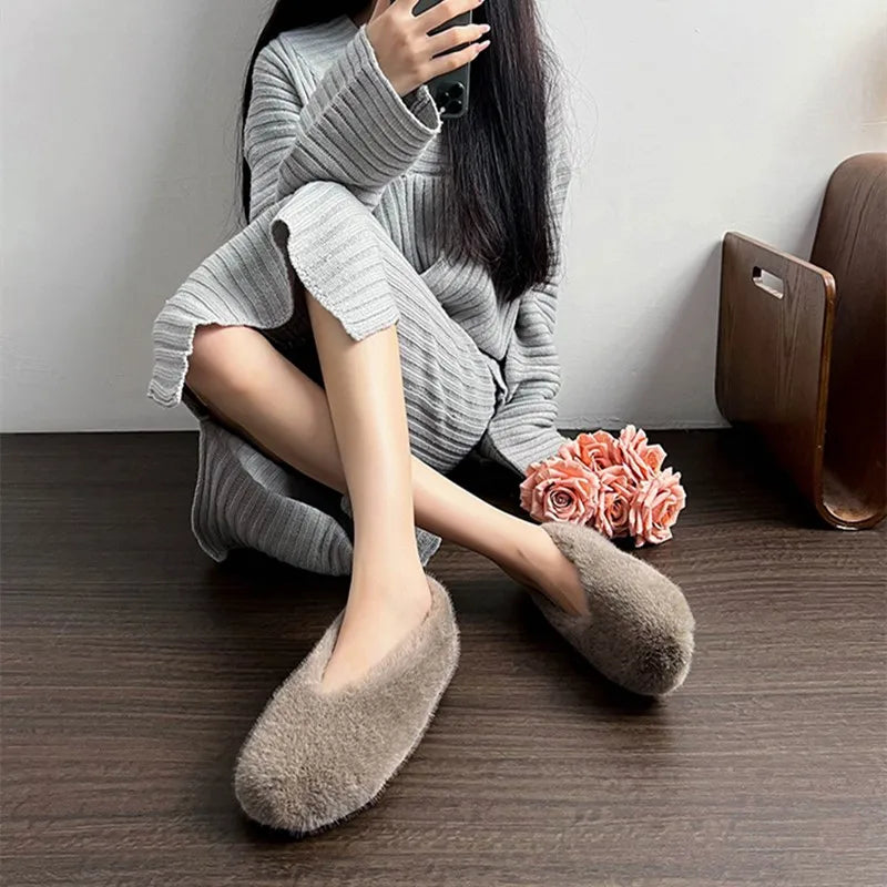 Women's Shoes 2025 New Style Warm Mink Wool Fleece Soft-soled Bean Shoes, Plus-size Women's Shoes43 Mom Shoes Luxury Shoes Women