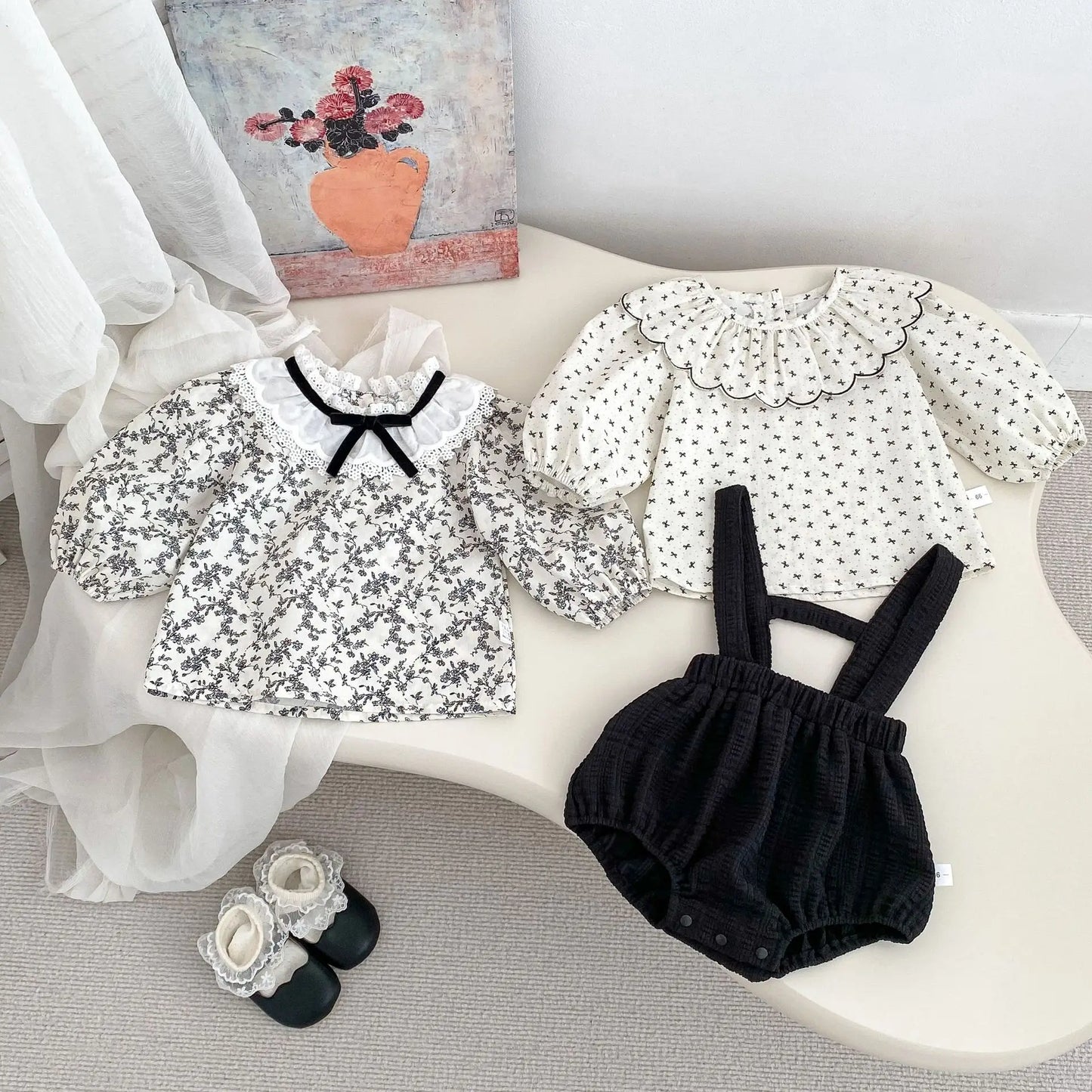5364 Baby Clothes 2025 Spring Fahion Baby Girl's Bib Suit Lapel Long-sleeved Shirt Or Bag Fart Pants Climbing Clothes
