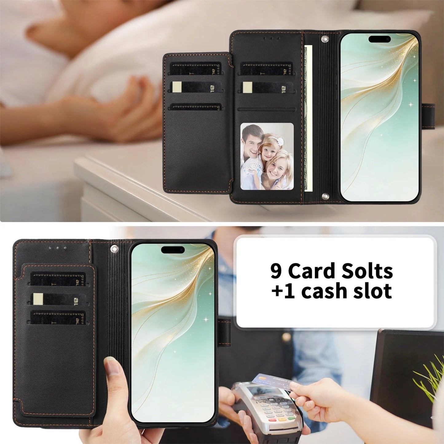 PU Leather Flip Phone Case For Oneplus 8T 9R 10T 11R 12R 13R 15T Holder 9 Card Slots Wallet Cover For Oneplus 13 12 11 10 9 Pro
