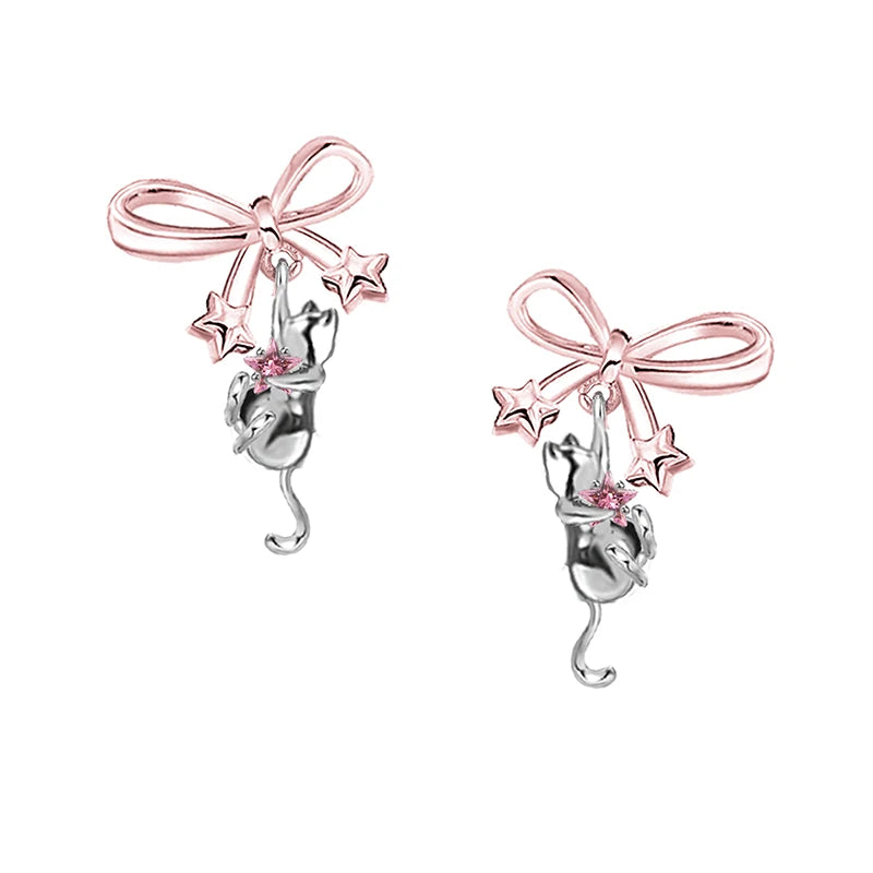 MASW Original Design Luxury Temperament Pink Bowknot Cats Earrings For Women 2025 Trend New Fashion Jewelry Accessories