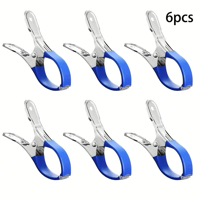 6pcs/set Durable Stainless Steel Pool Cover Clips with Blue Plastic Handles - Heavy Duty Windproof Spring Clips for Secure Above