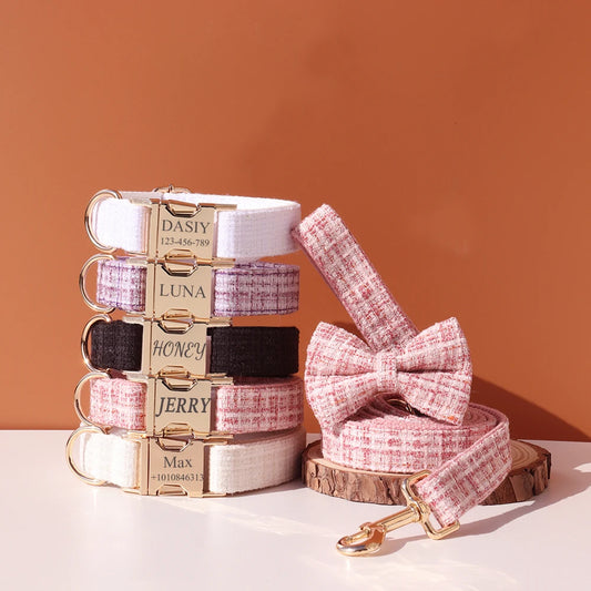 6 Colors Customized Dog Collar Set Free Personalized ID Name Tel Engraving Name for Small Medium Large Dogs Adjustable Dog Leash