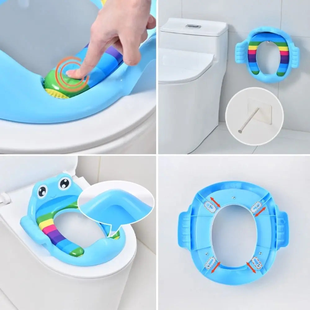 Cute Safe Baby Toilet Seat Easy to Clean Non-slip Children Potty Soft Cushion Frog shape Toddler Toilet Seat for Infant