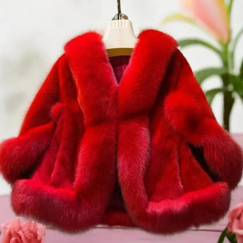 Women's Fox Fur Coat Wedding Dress Style Shawl High Quality Artificial Fox Fur Fashionable And Elegant Shoulder Pad Sleeve