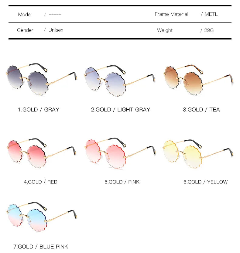 Oversized Round Sunglasses For Women Men Fashion Luxury Brand Design Rimless Sun Glasses Ladies Outdoors Travel Shades UV400