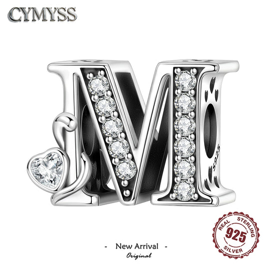 2026 New 925 Sterling Silver Zircon Scroll Grass Pattern 26 Letter Bead Charms for Women Fit DIY Bracelet Necklace Jewelry Gift