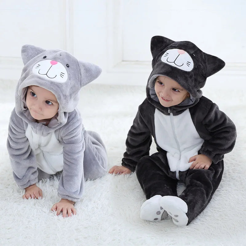 Lovely Cat Costume Baby Boys Girls Clothes Romper Soft Flannel Hooded Bodysuits Pajamas Winter Infant Jumpsuit Toddler Outfits