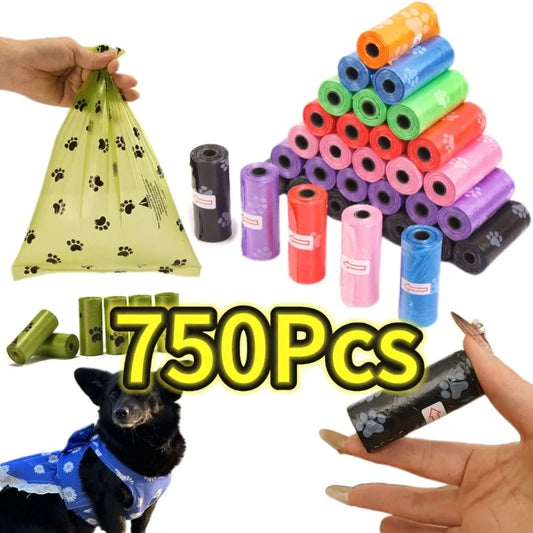 5/10/20/50rolls Random Color Cartoon Paw Graphic Dog Poop Bags Pet Poop Bags Leak-Proof Dog Waste Bags for Pet Supplies Tools