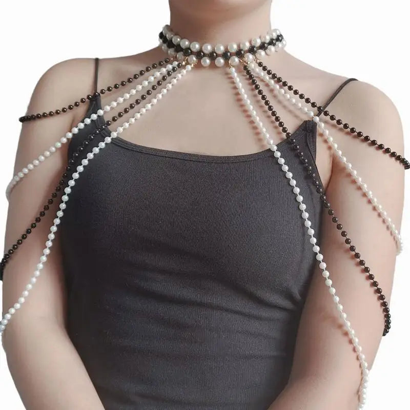 Bridal Tassel Imitation Pearl Shoulder Chain Necklace Elegant Cheongsam Dress Shawl Wedding Jewelry Accessories Gift For Women