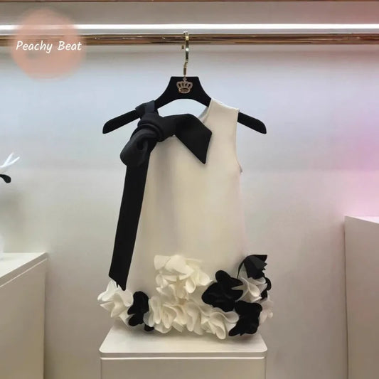 Baby Girl Princess 3D Flower Sleeveless Dress Infant Toddler Child Bow Elegant Vestido Party Birthday Baby Summer Clothes 1-10Y