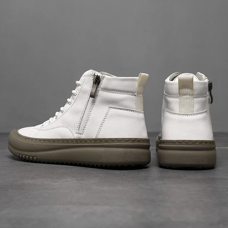 2024 Men's Spring and Autumn White Sneakers, New Trendy Versatile High-Top Sneakers, Summer Fashionable Casual Men's Shoes, Breathable and Wear-Resistant Sneakers