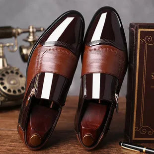 New Men's Slip-On Business Casual Shoes Large Size Fleece Lined Leather Shoes Wear Resistant Rubber Outsole Low Cut Ankle High
