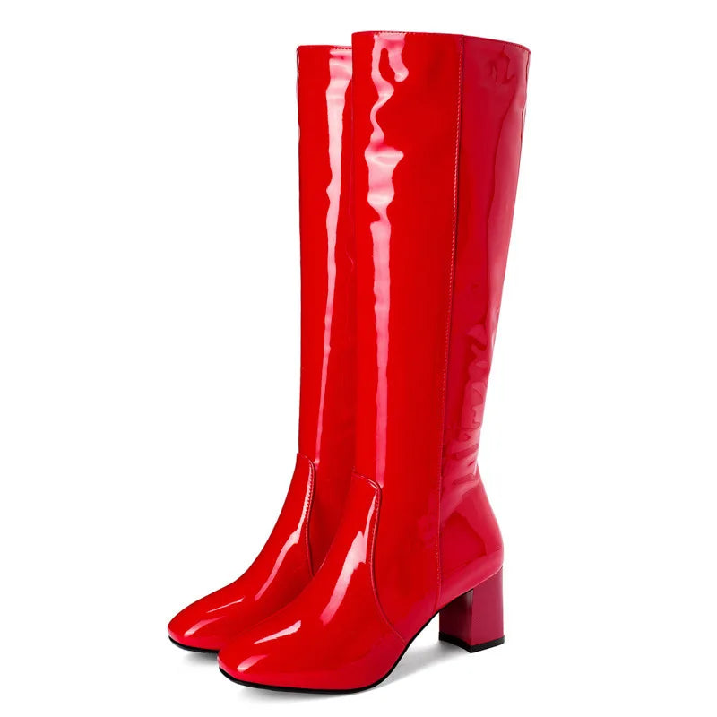 Women's Rubber Boots Female Shoes Zipper Sexy Thigh High Heels High Sexy Round Toe Winter Footwear Rain Ladies Leather Over-the-