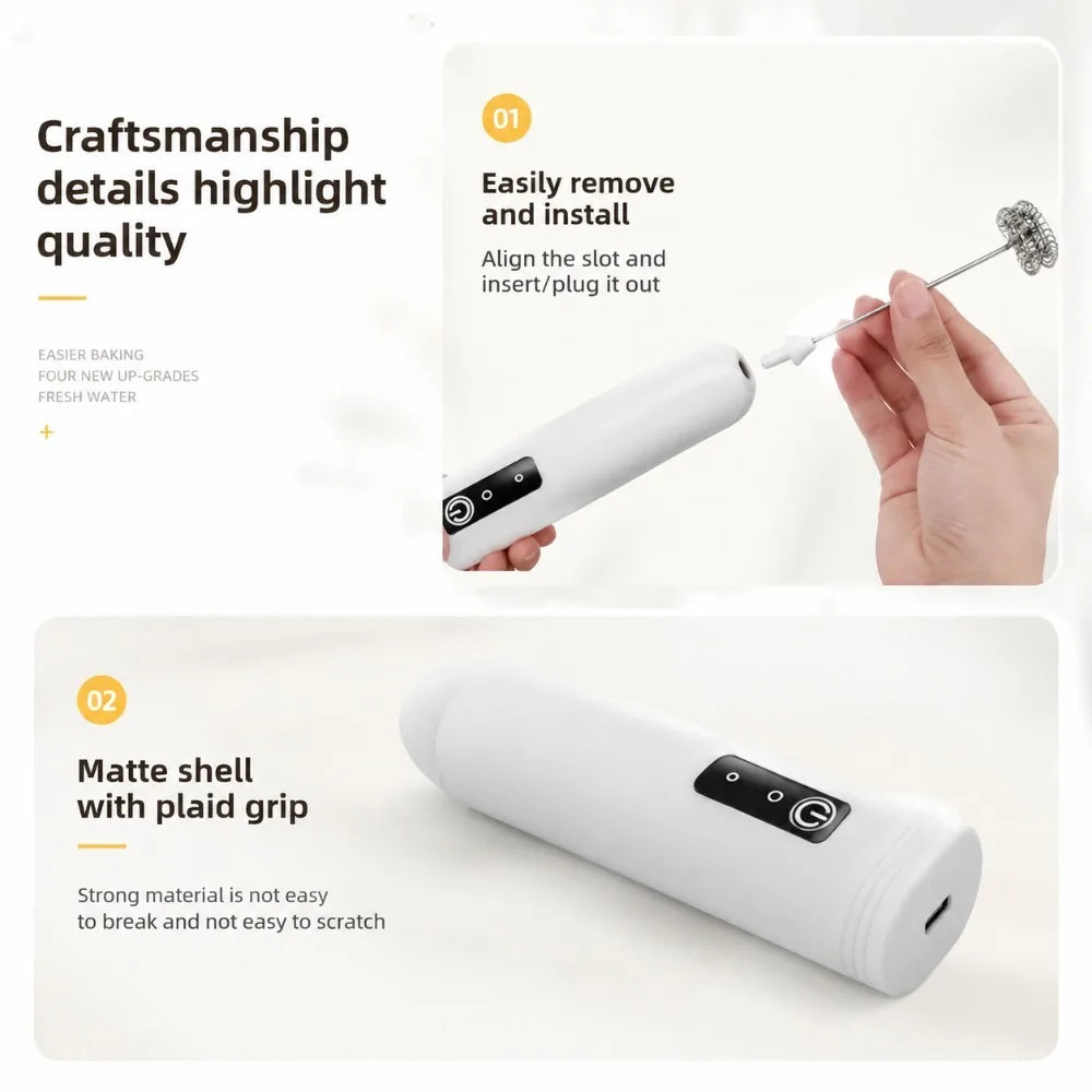 MINI Milk Frother USB Rechargeable 3 Speeds Foam Maker Coffee Whisk Mixer Electric Handle Blender Egg Beater
