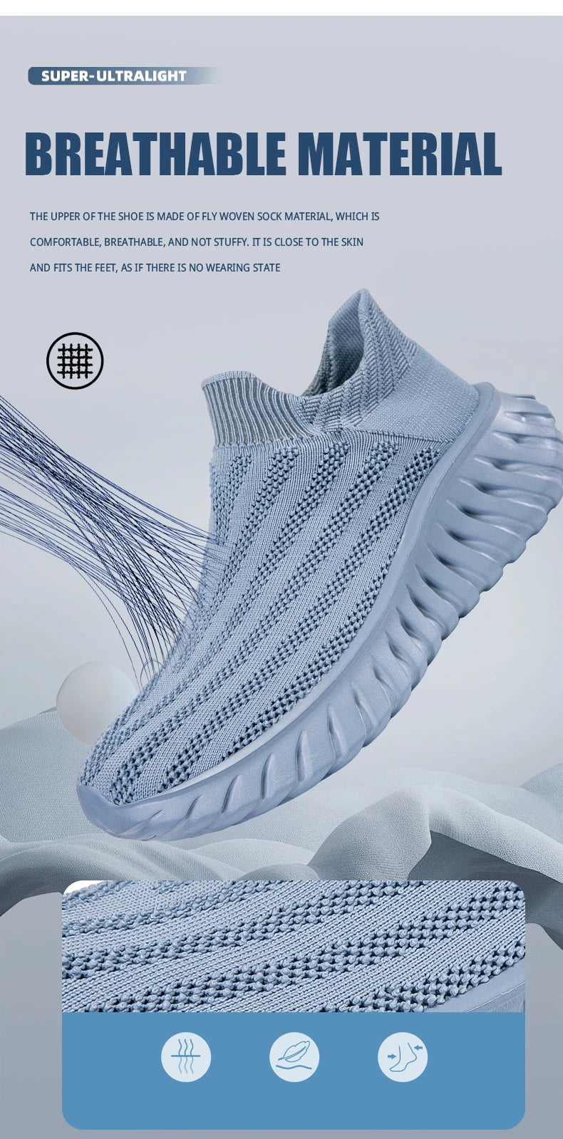 Men's Slip On Casual Sport Shoes Comfortable Knitted Fabric Non-Slip EVA Sole Soft Walking Shoes Women's Sneakers Unsiex Loafers