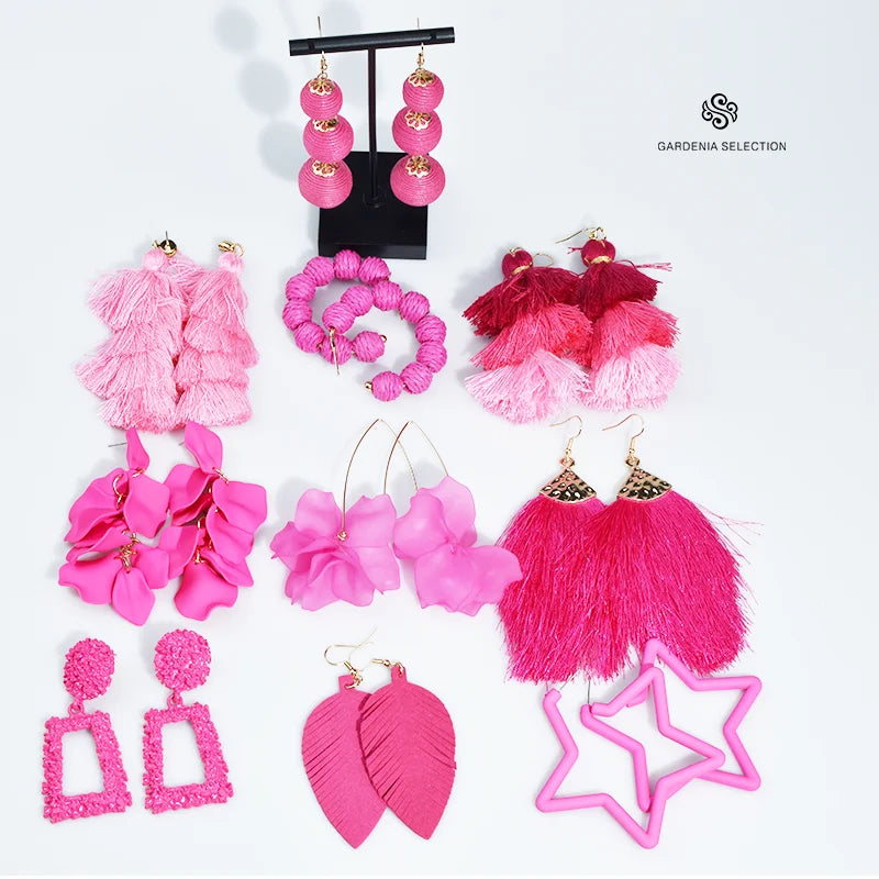 Bohemian Pink Geometric Earrings Women Summer Vacation Fashion Jewelry Classic Pendant