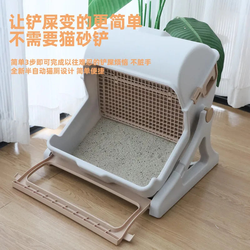 Semi-automatic Cat Litter Box Anti-splash Oversized Semi-closed Pet Toilet Lazy Cat Toilet Pet Products
