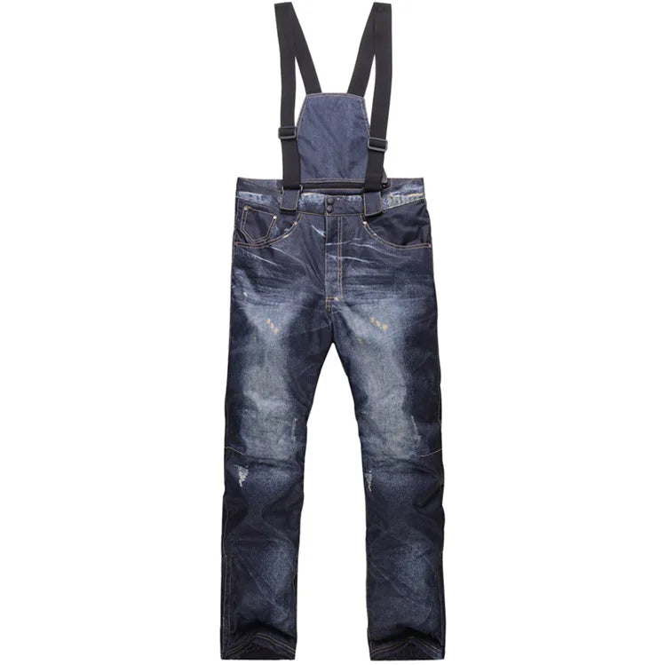 style denim ski pants suspenders denim ski pants men's skating snowboard waterproof, windproof and warm ski pants