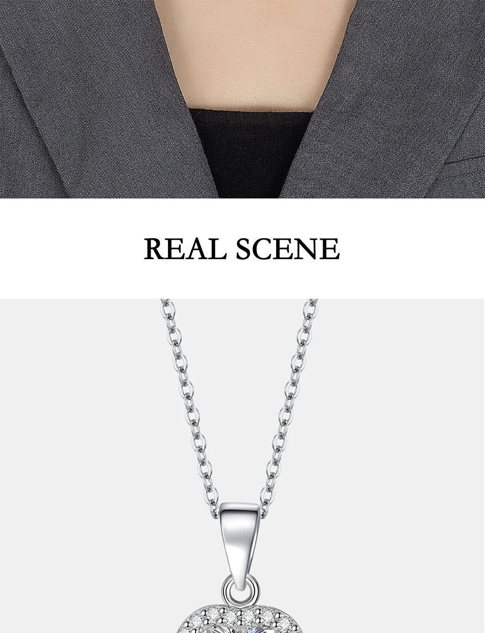 PERFANY 1CT Heart Cut Moissanite Necklace for Women S925 Pure Silver Sparkling Diamond Pendant Fashion Jewelry Party Gift