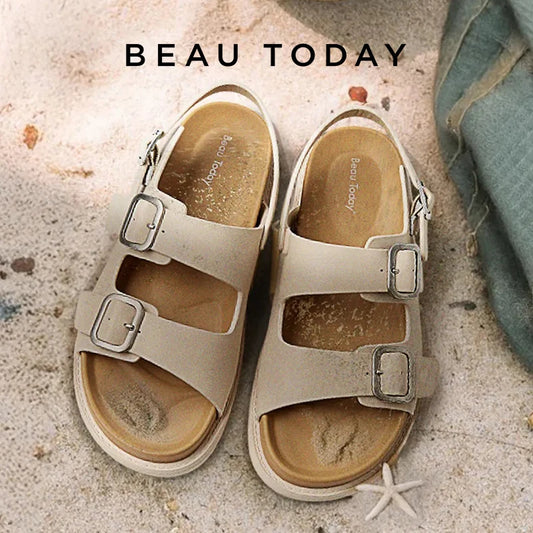 BeauToday Sandals Women Genuine Cow Leather Front and Real Strap Solid Color Flats Leisure Summer Ladies Shoes Handmade 34548