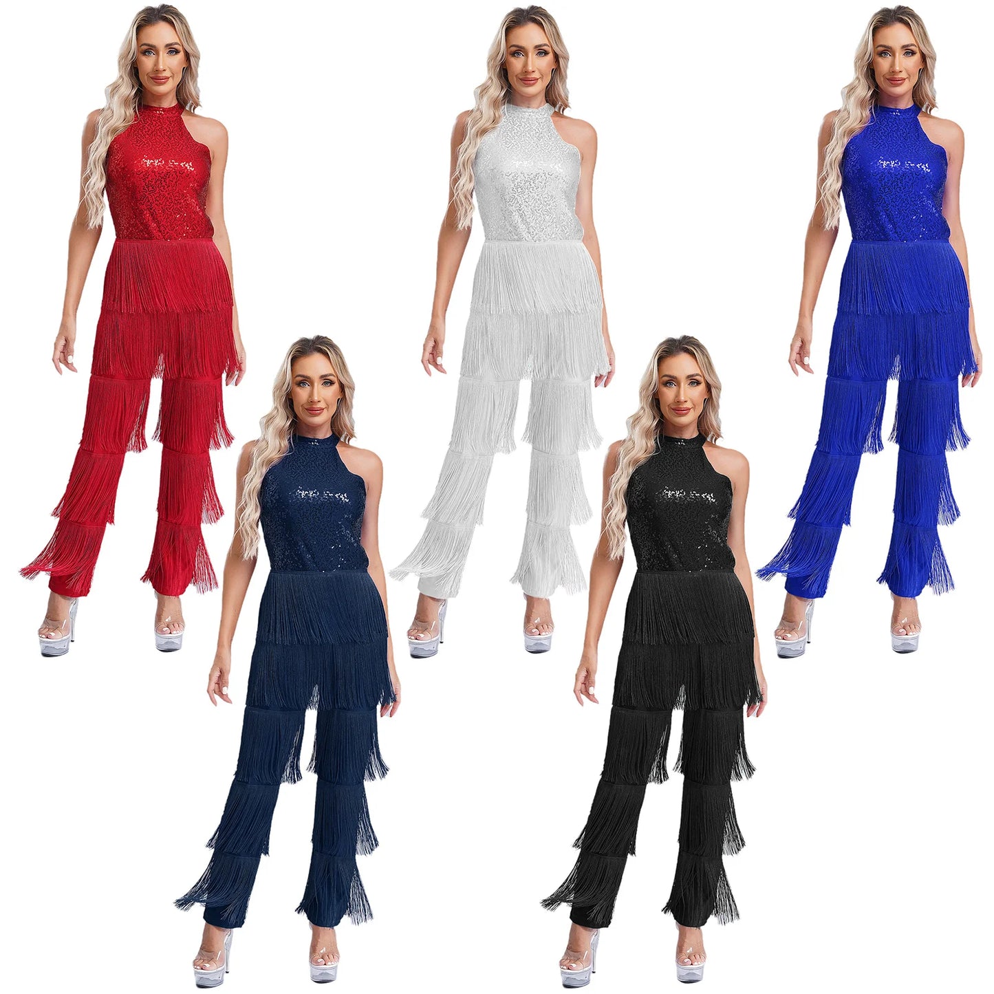Halloween Hippie Costume womne Vintage 70s Disco Stage Performance Dancing Jumpsuit Singer Sequins Tassel Tango Cha-cha Costumes