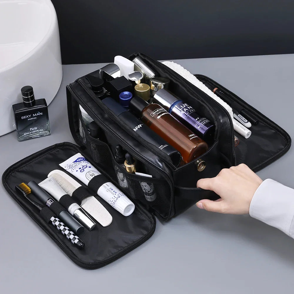 Multi Pockets PU Toiletry Bag For Women Men Travel Essentials Makeup Bags Waterproof Hanging Bag Cosmetic Washing Organizer Bag
