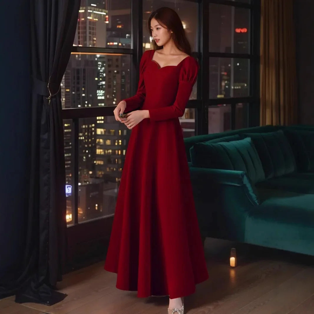 Long Wedding Dress Evening Gown for Bride Engagement Party Autumn Winter New 2025 Large Size Drinking Ceremony Dress