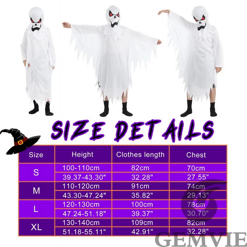 Halloween Boys Girls White Ghost Scary Cosplay Costume for Kid Child Stage Performance Carnival Party Dress Up Suit