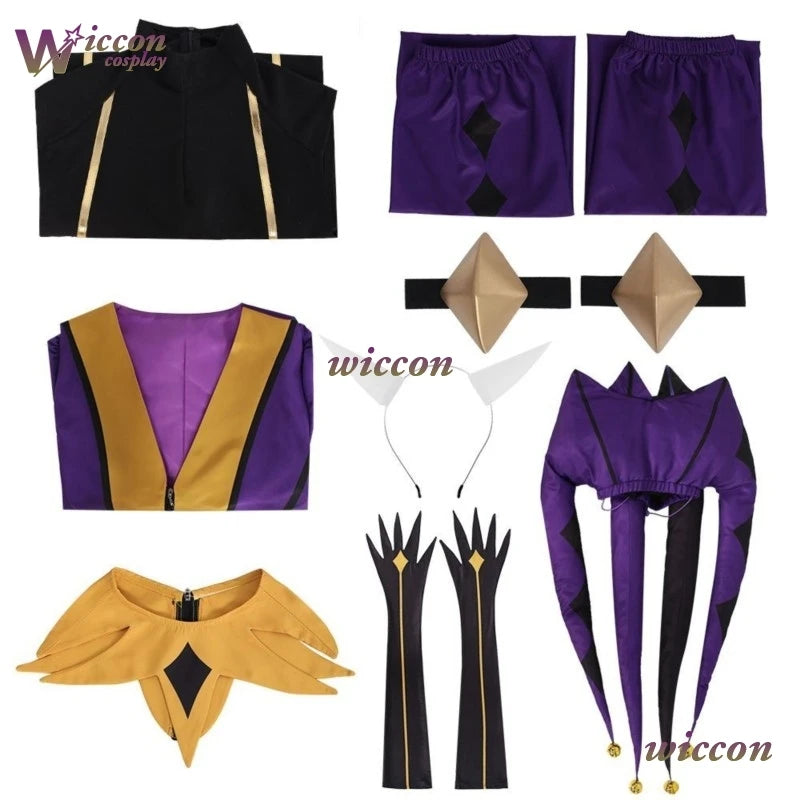 Uhah// The Freak Circus-Jester Cosplay Purple Clown Outfit Costume Game 2026 Halloween Horror Mens Roleplay Clothing Mask Hat