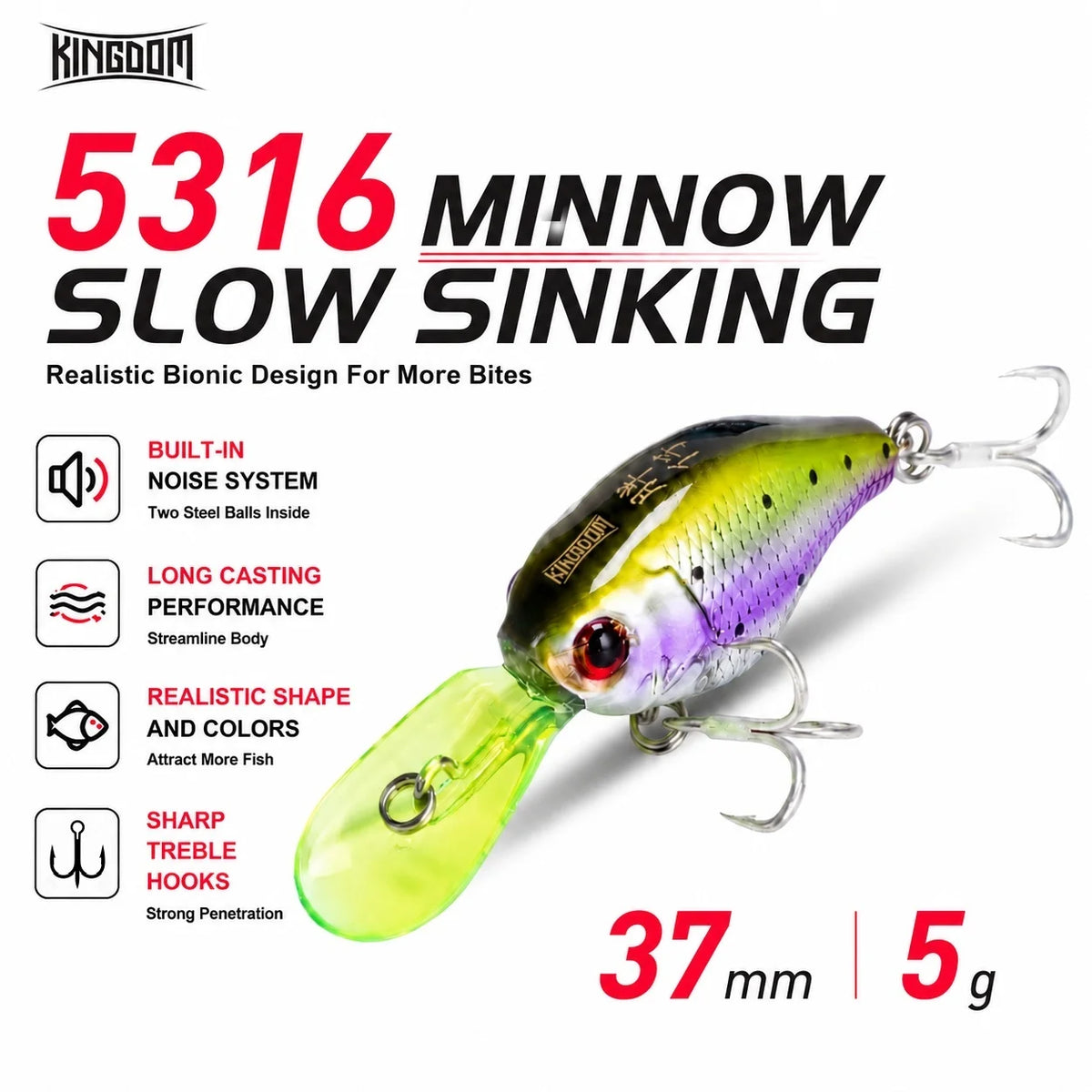 Kingdom Crankbaits Fishing Lures  5g 37mm Slow Sinking Minnow Swing Small Cranks Artifical Baits Hard Wobblers For Bass Trout