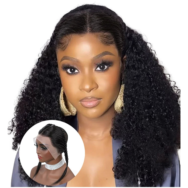 10 Inches 13x4 Inch Lace Front Plait Wig Black Gele Frontal Wig 100% Human Hair with Baby Hair Wig for Women