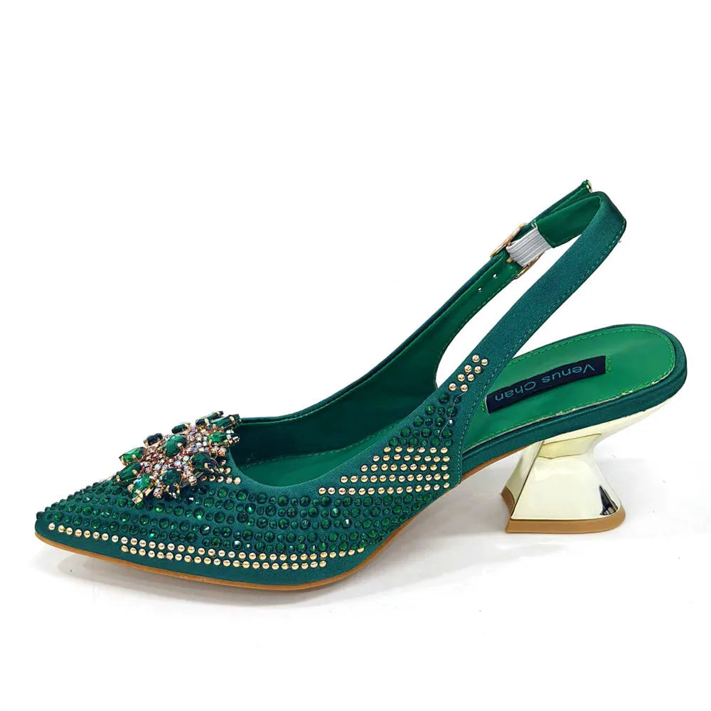 2024 New Designer Specials Italian Women Heels Shoes and Bag Set Royal Purple Color Comfortable With Rhinestone for Party