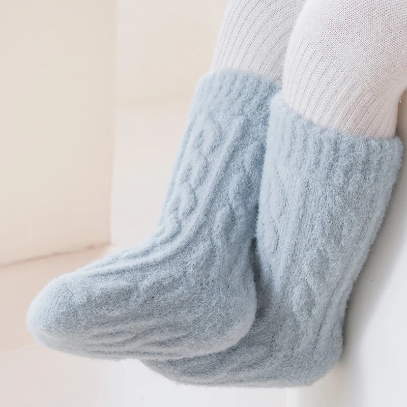3 Pairs/Lot Winter Warm Baby Mid Tube Socks Soft Thickned Newborn Long Socks Solid Color Toddler Socks For Boysd And Girls