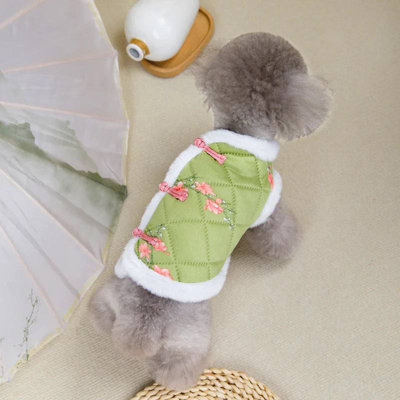 Vintage Pet Winter Warm Coat Puppy Clothes for Small and Medium Doggy Pomeranian Chihuahua Jacket With Flower Outdoor Clothing