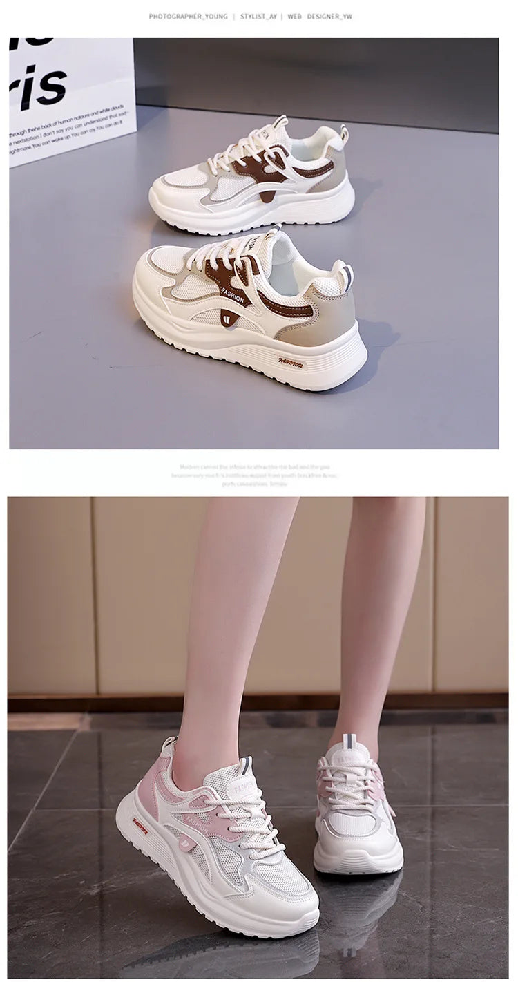 Spring and Autumn New Women's Mesh Breathable Casual Shoes Lightweight Soft Soled Sneakers Thick Soled Non Slip Walking Shoes