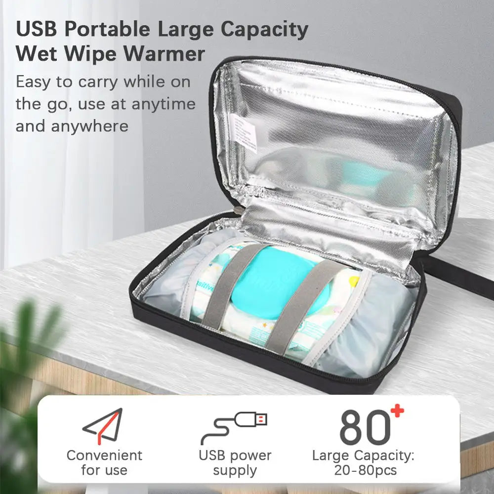 Portable USB Wet Wipe Warmer Large Capacity Baby Wipes Heater with Adjustable Temperature Display Screen