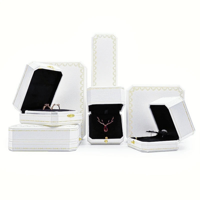Customizable LOGO Vintage Octagonal Gold Text Storage Box Ring Earnail Bracelet  Jewelry Packaging Case Collection Storage Box