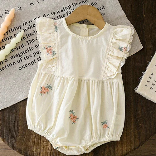2025 New Summer Toddler Baby Girls Jumpsuit Short Sleeved Cotton Stripe Newborn Baby Girls Romper 0-24M Baby Girls Clothing
