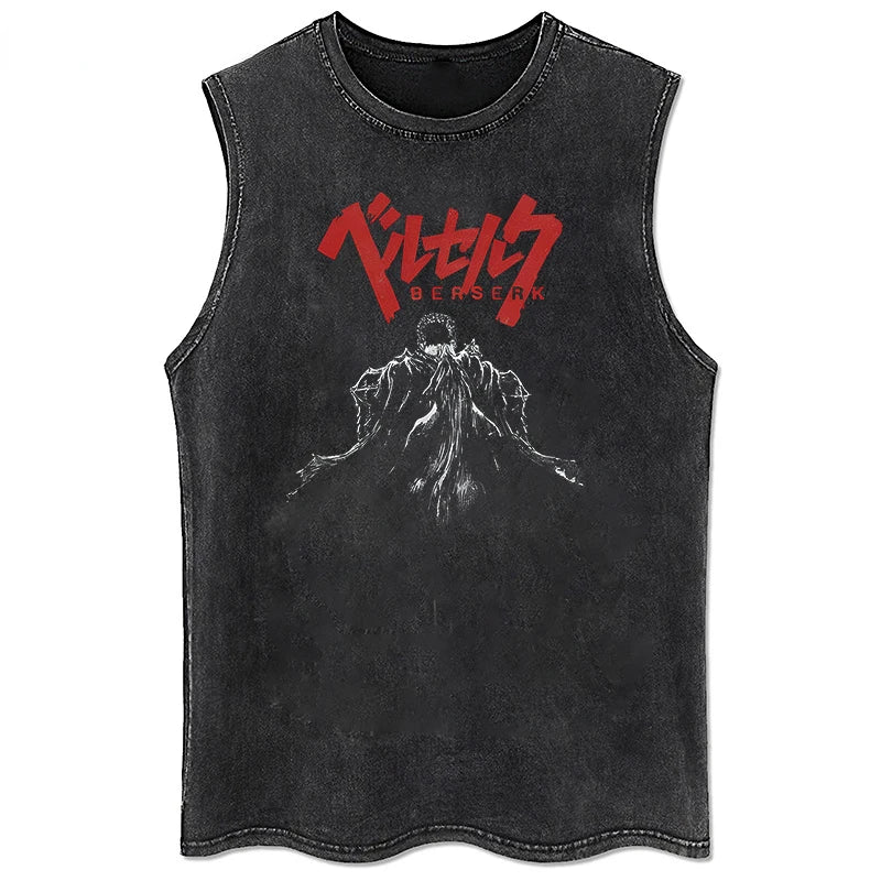 Berserk Logo Graphic Tank Top Manga Print Vest Men Women Sleeveless Shirt Vintage Washed Oversized 100% Cotton Gym Clothing